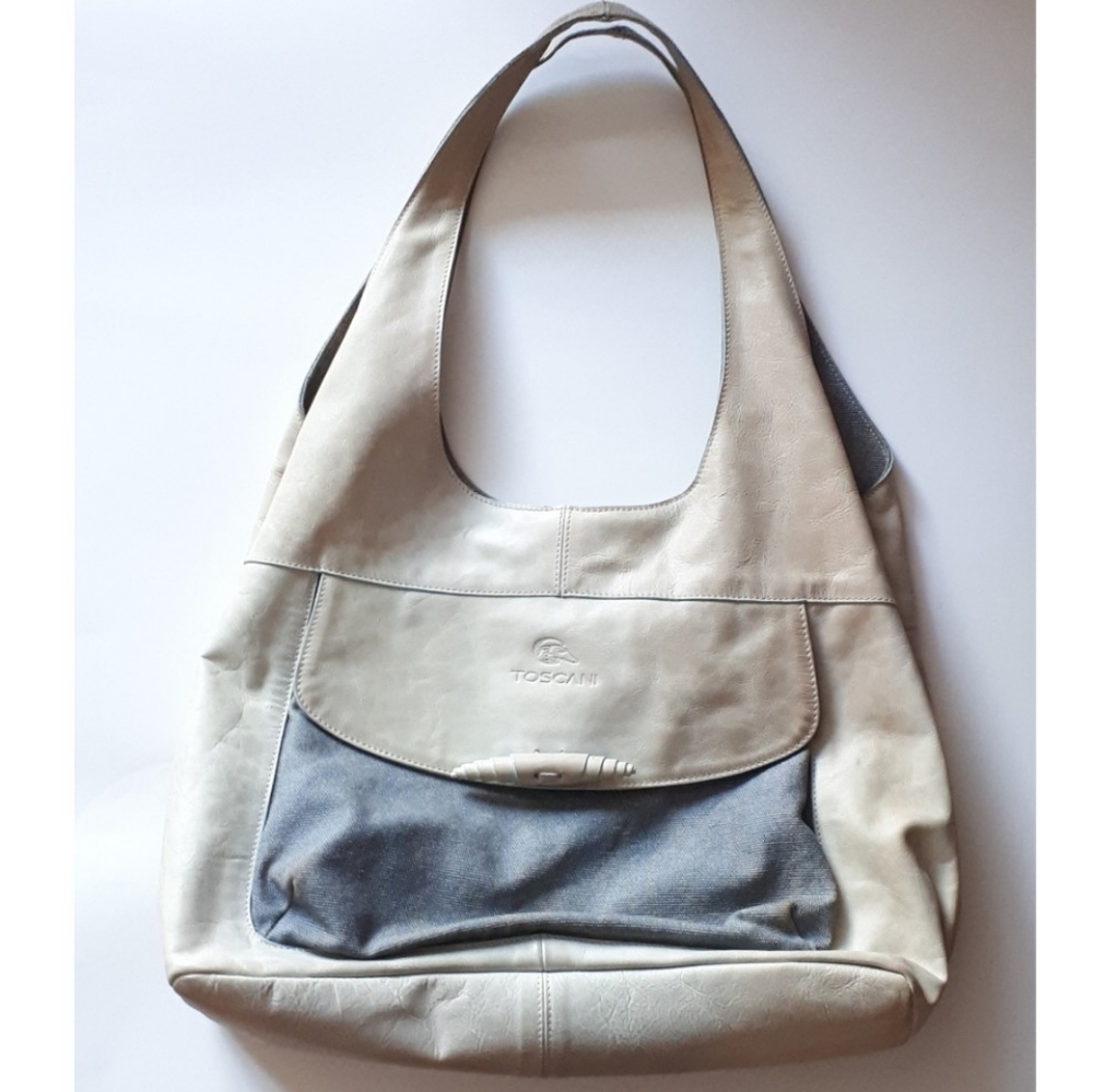 TOSCANI | Distressed Leather and Denim Hobo Shoulder Bag